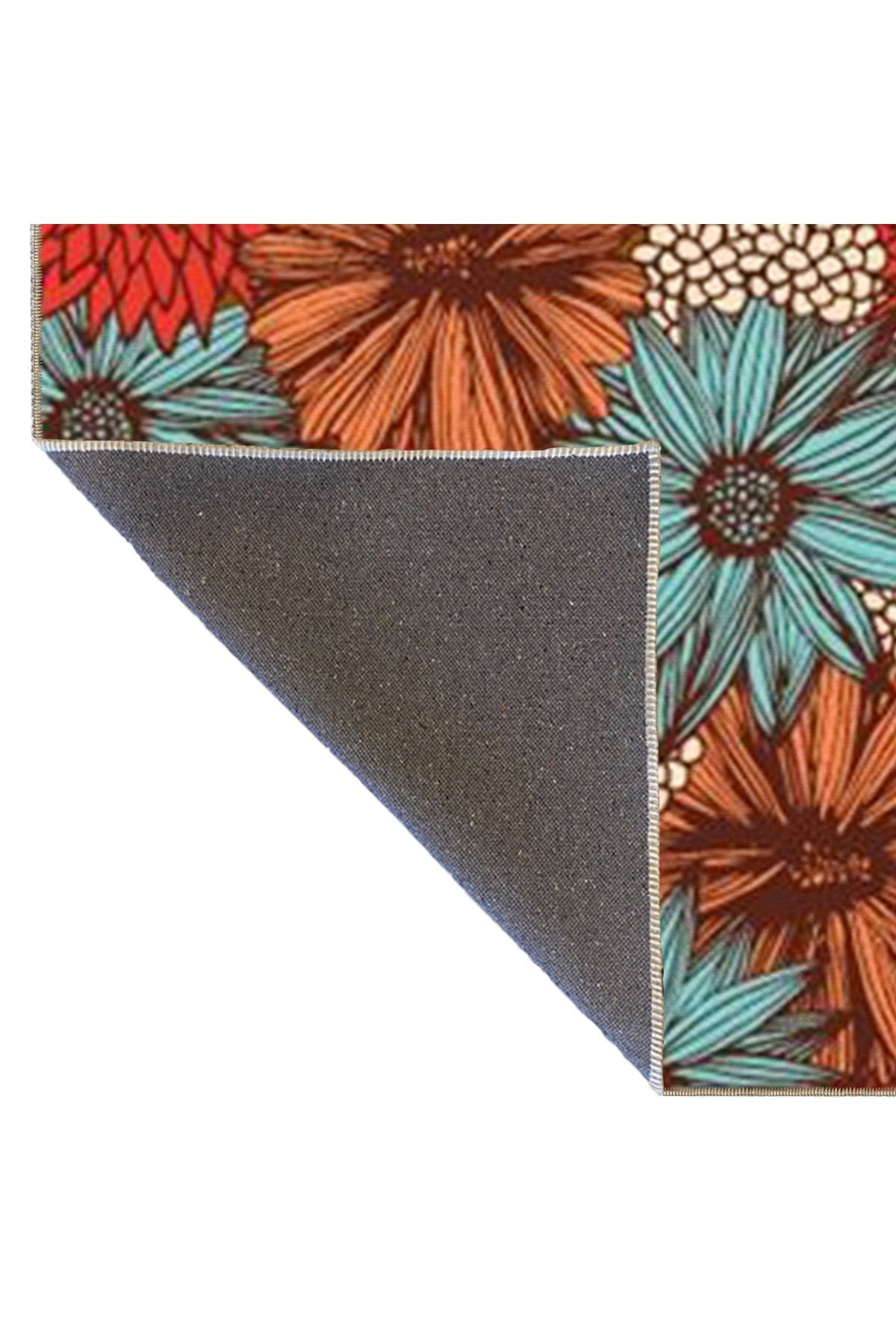 Floral Temalı Çok Renkli Karma Çiçek Desenli Kreatif Modern Dekoratif Halı 4727