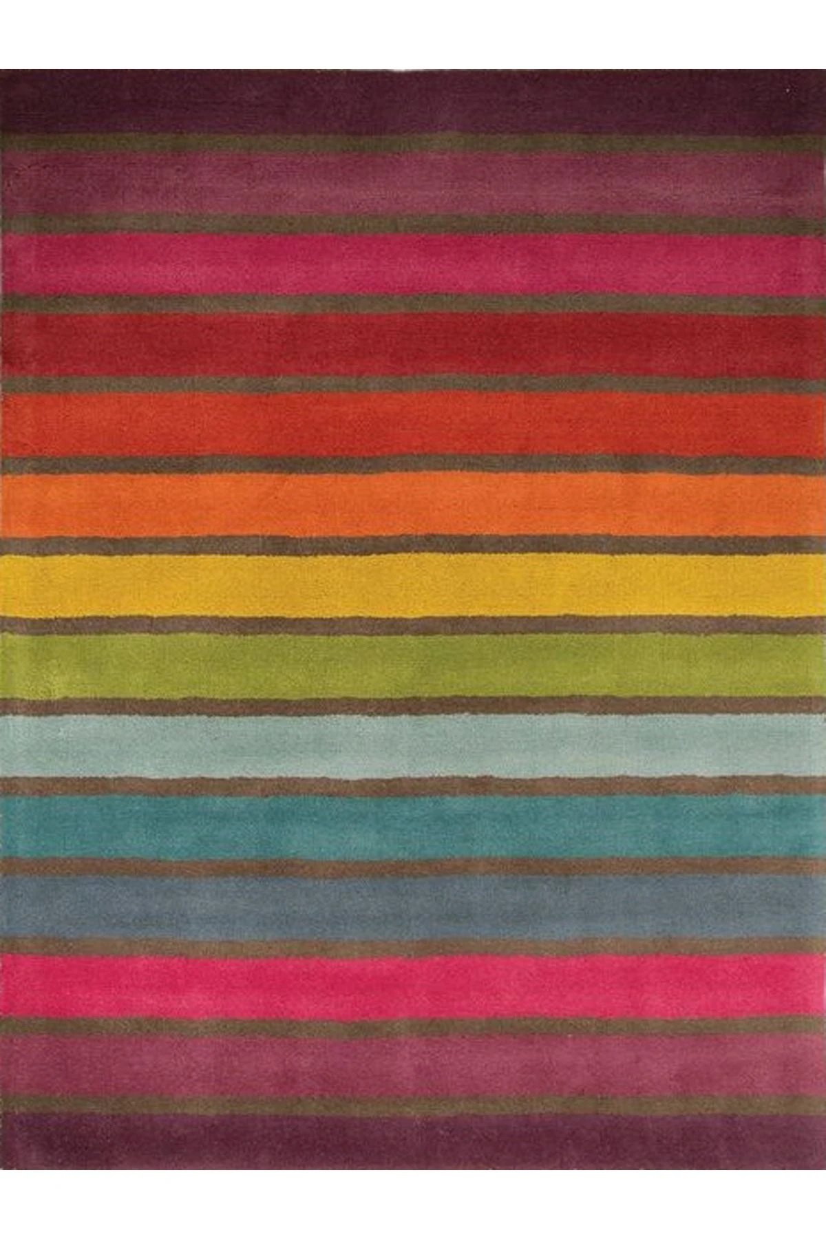 Kuzey Koleksiyonu Çok Renkli Kalın Çizgiler Desenli Dokuma Taban Dekoratif Halı kuzey34