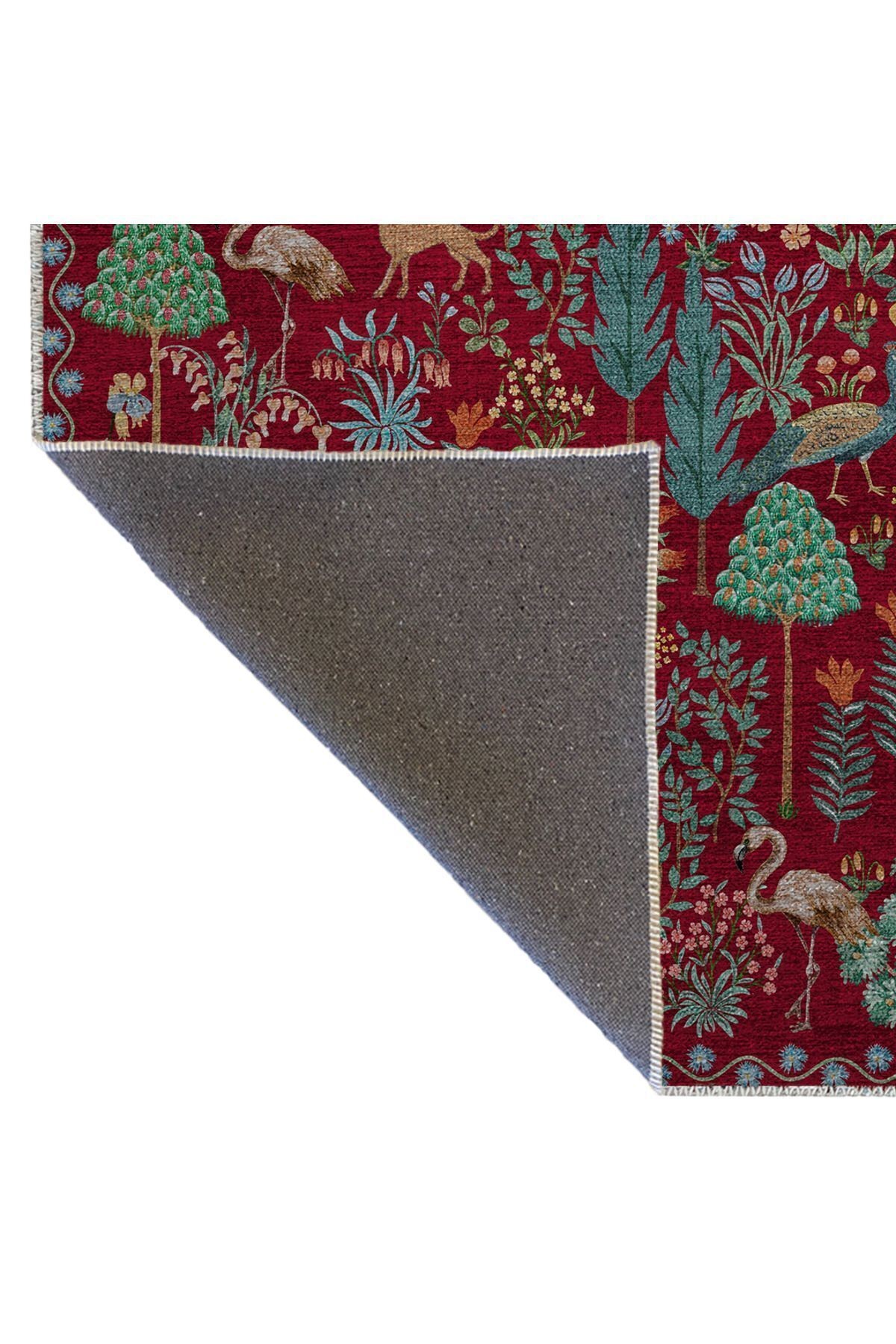 Floral Mira Kırmızı Çam Ağacı Botanik Tema Dokuma Taban Halı Mira 1316