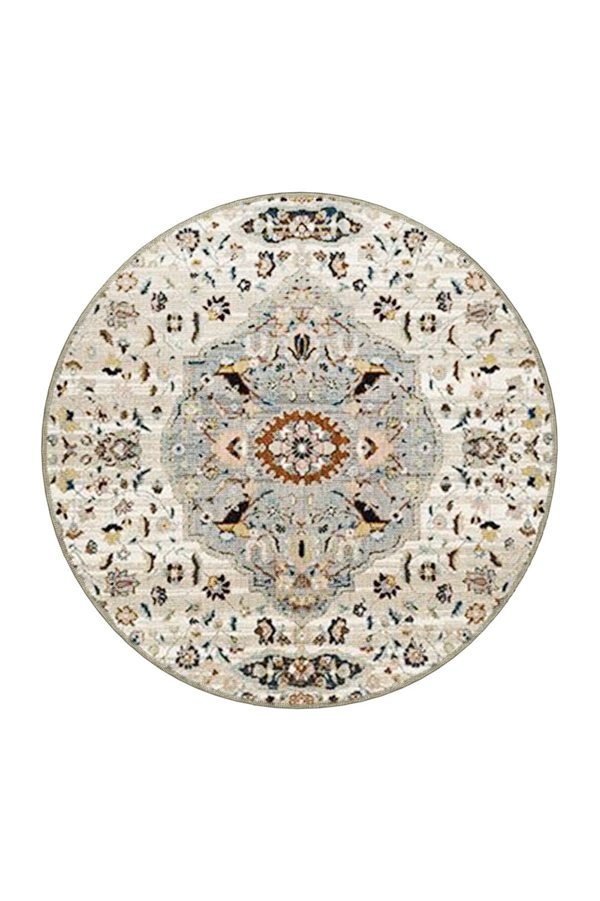 Bej Temalı Geleneksel Motif Çiçek Desenli Vintage Dekoratif Halı 4633
