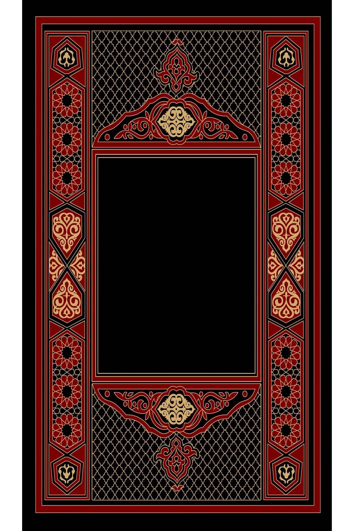 Siyah Ve Kırmızı Tonlarında Geometrik Desenli Seccade 70x120