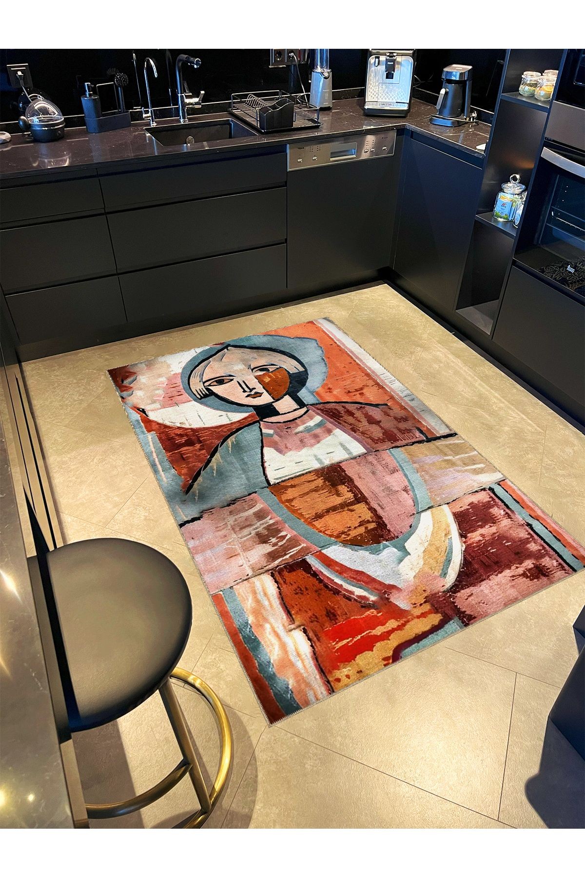 Çok Renkli  Pastel Soyut Desenli Dokuma Taban Yıkanabilir Halı miraface30