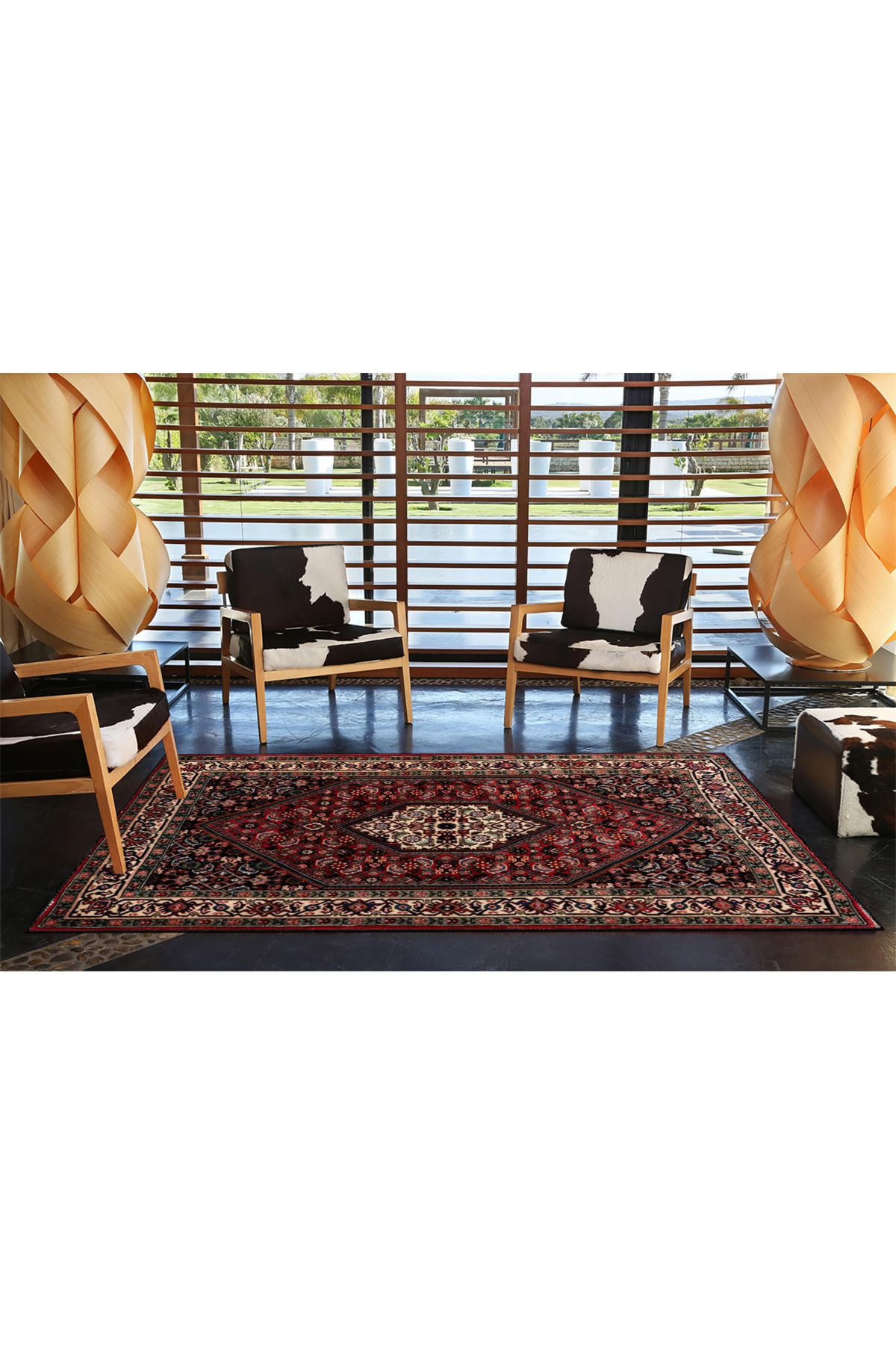 Kapalı Kırmızı Tonlarda Geleneksel Gül Desenli Dokuma Taban ve Dekoratif Halı miravip70