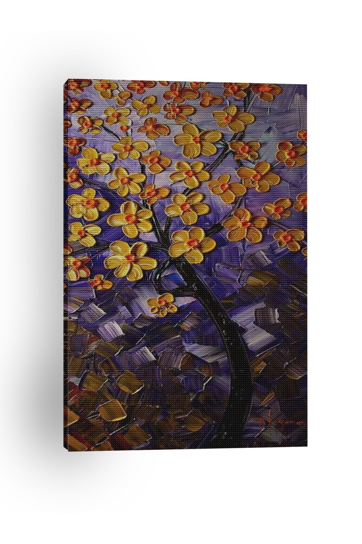 Kanvas Tablo Mor Temalı Ağaç Çiçek Yapraklı Modern Tablo