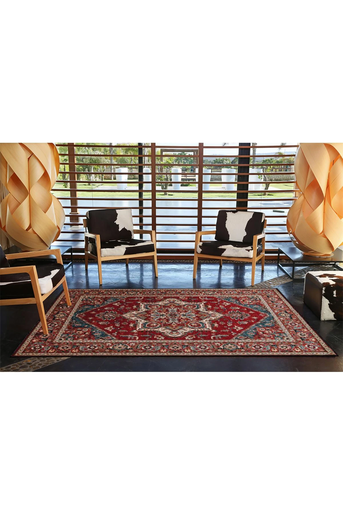 Kırmızı Mavi Renkli Yıldızlı Geleneksel Modern Dokuma Taban ve Dekoratif Halı miravip106