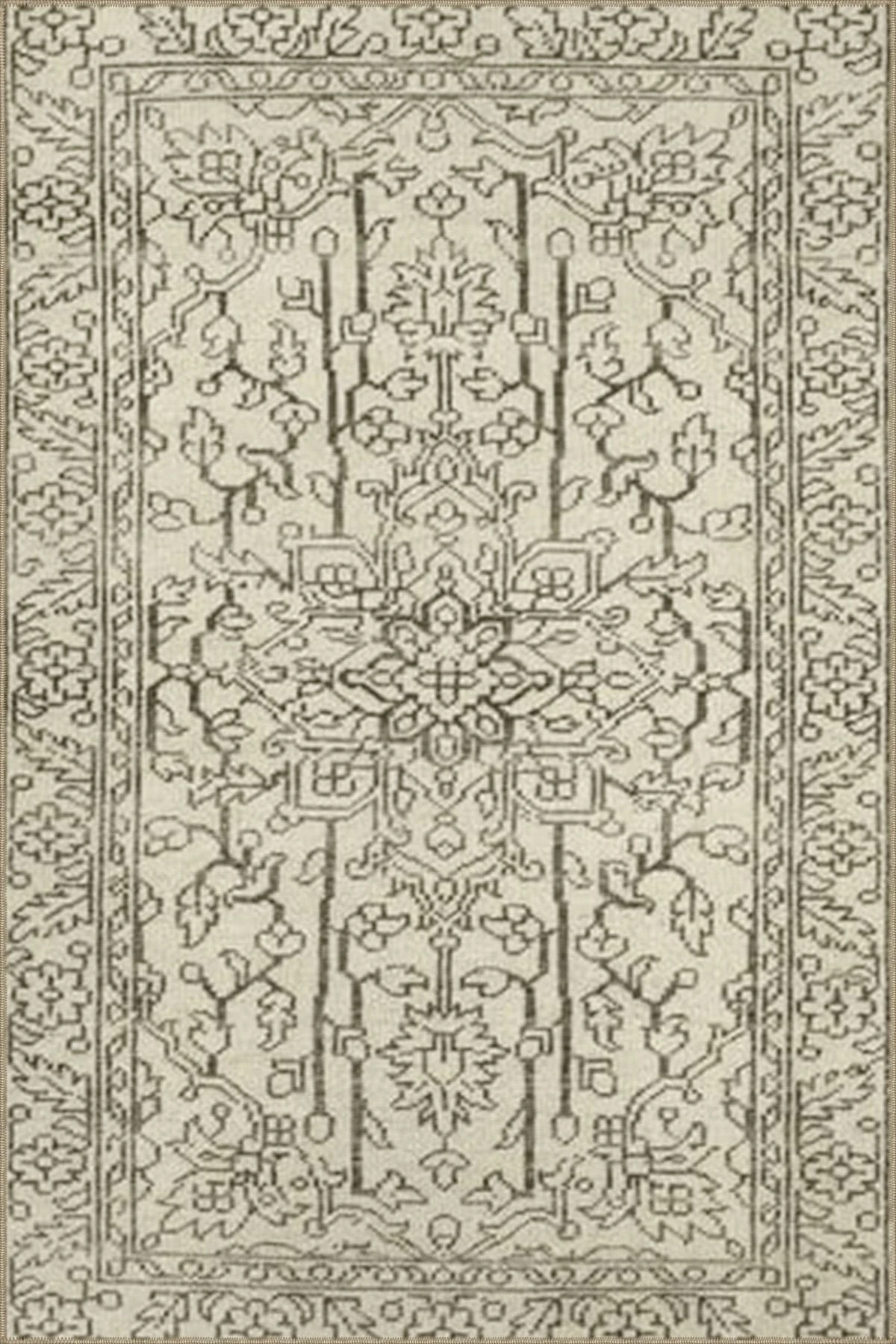 Bej ve Kahverengi Temalı Geleneksel Motif Desenli Vintage Dekoratif Halı 5010