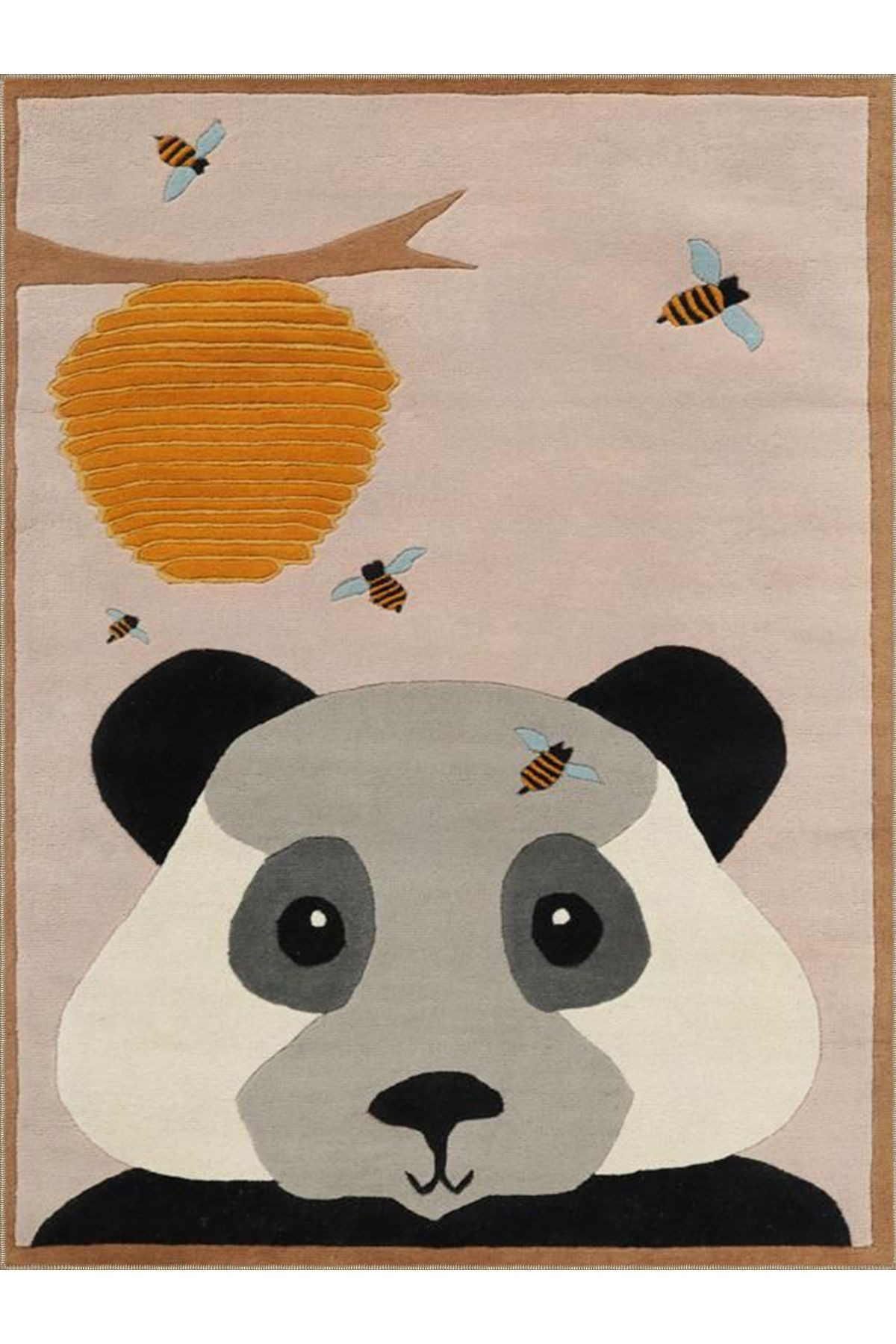 Seda Koleksiyonu Sevimli Panda ve Arılar Desenli Dokuma Taban Modern Dekoratif Halı seda44