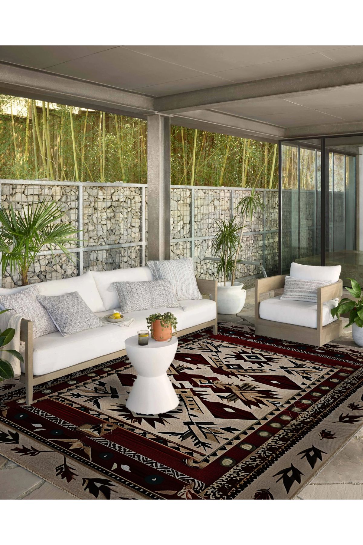 Bordo ve Bej Renkli Antik Tasarım Serisi Kenar Detaylı Desenli Vintage Dekoratif Halı antik14