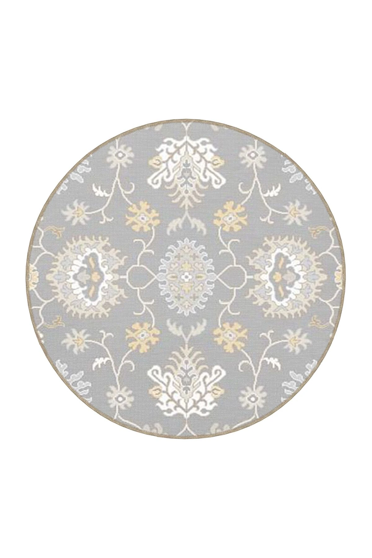 Gri Temalı Geleneksel Motif Etnik Çiçek Desenli Vintage Dekoratif Halı 4609