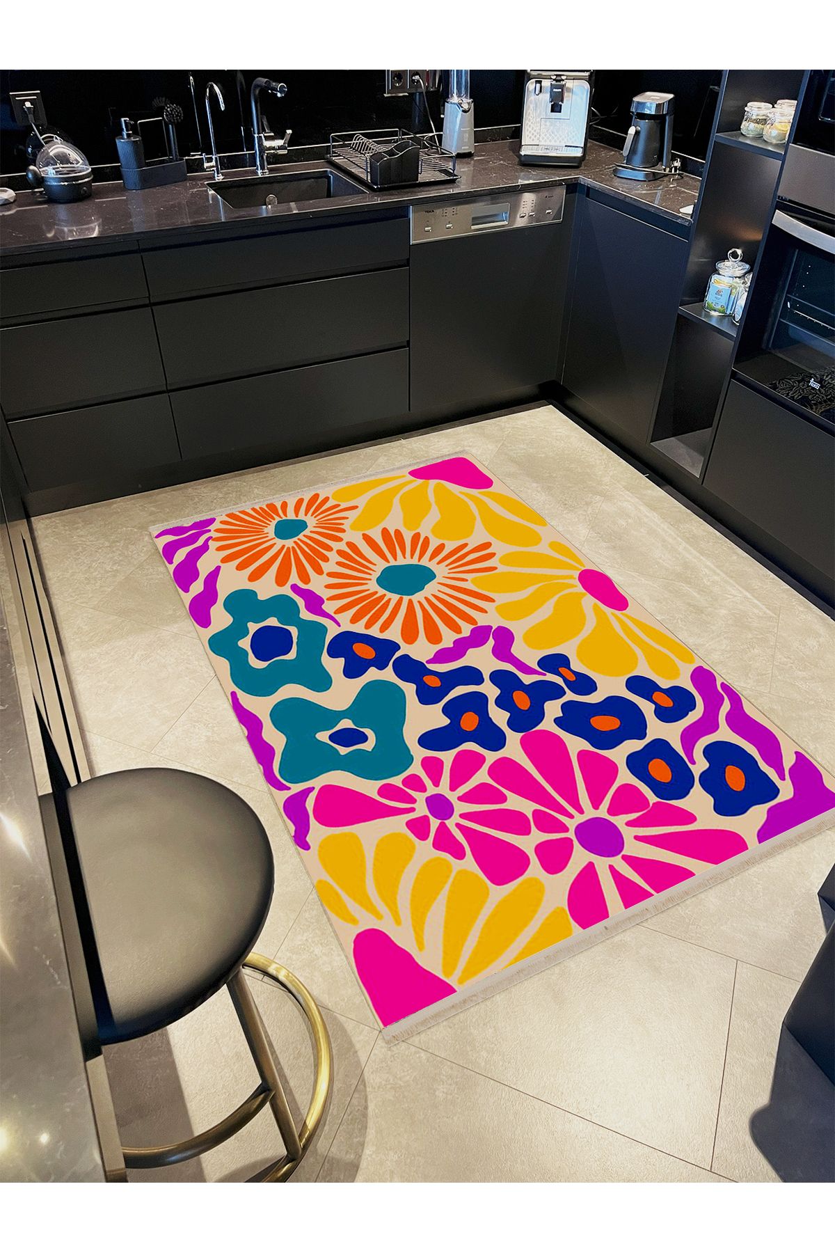 Yılmaz Koleksiyonu Çok Renkli Karma Çiçek Figürleri Desenli Modern Dekoratif Halı 20