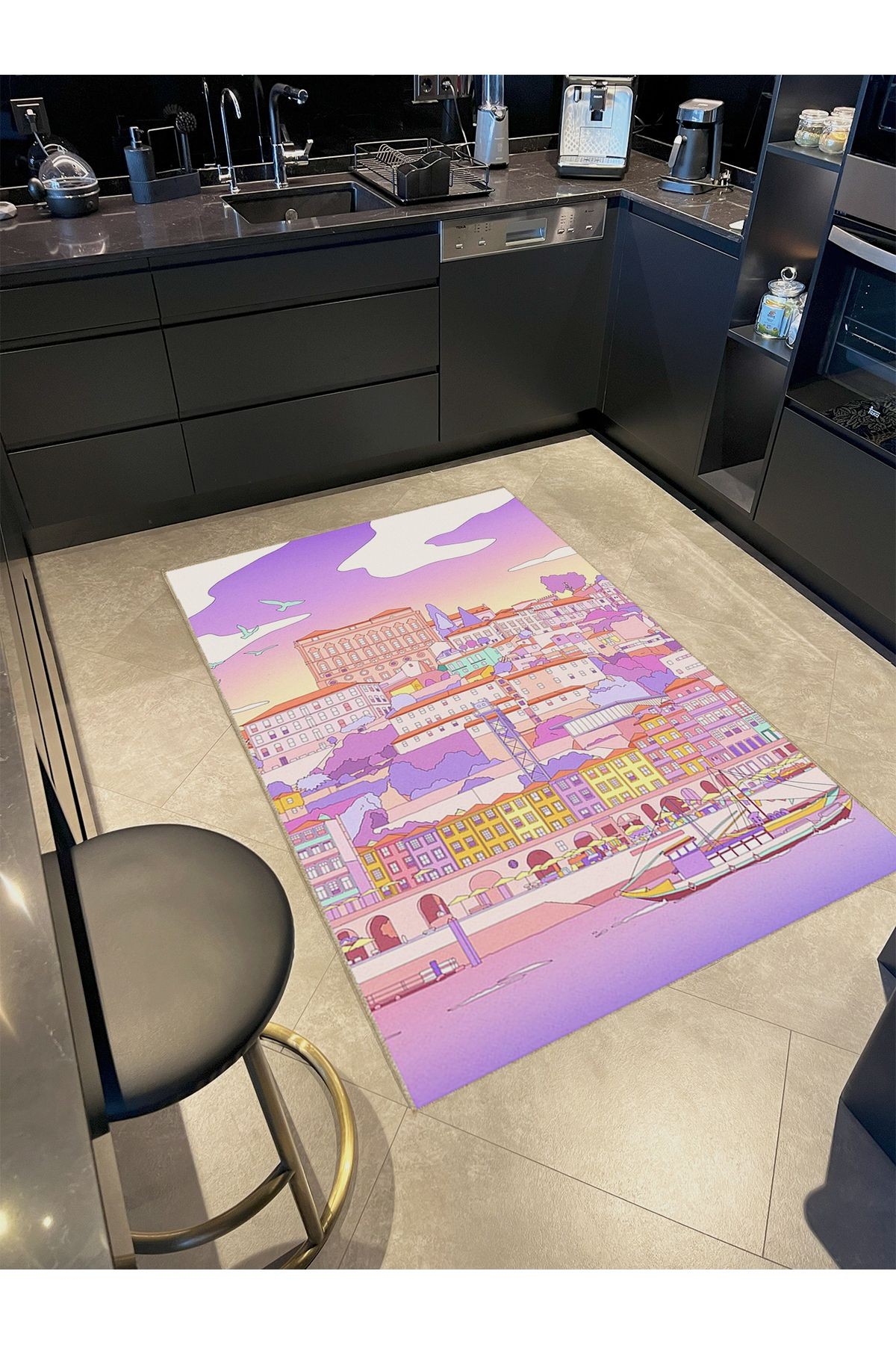 Buse Koleksiyonu Pembe Lila Tonlu Manzara Desenli Dokuma Taban Modern Dekoratif Halı buse29