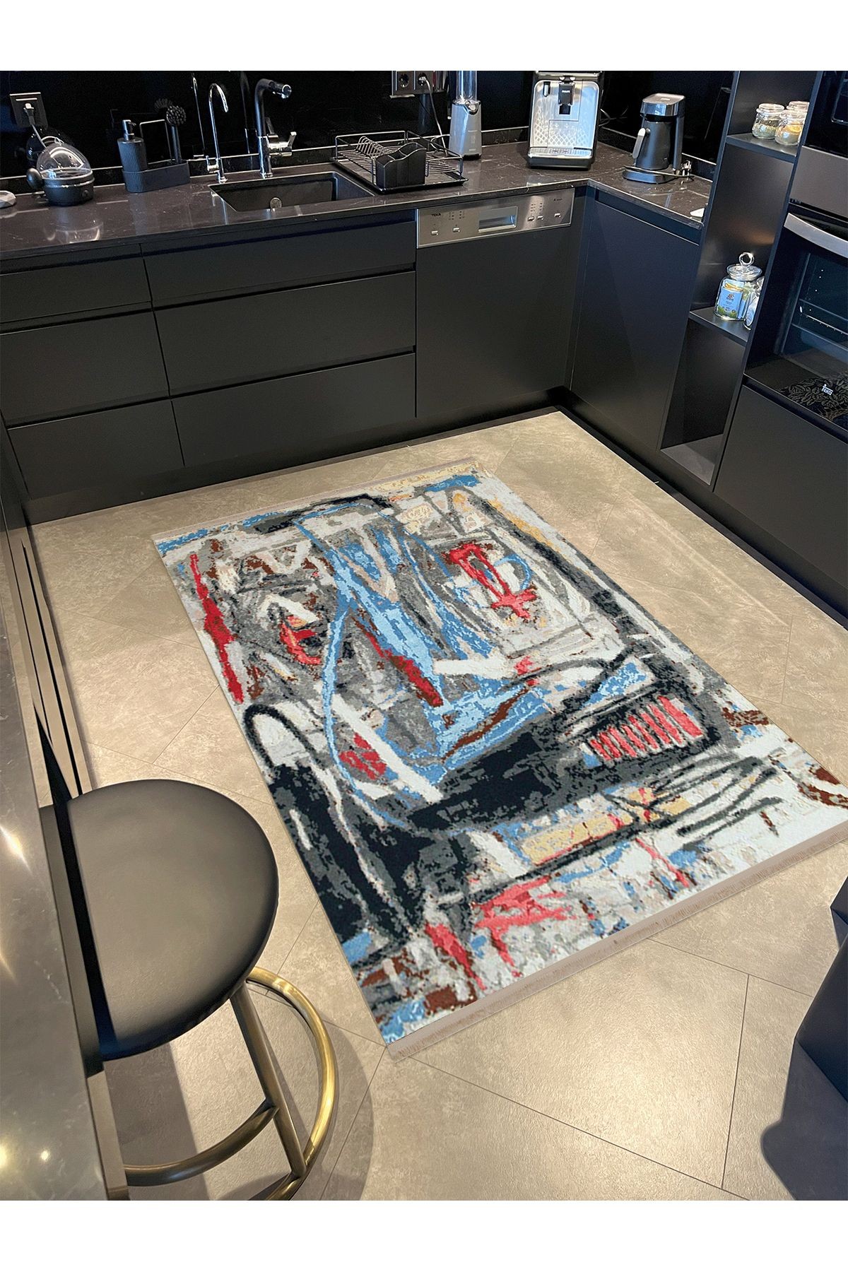 Barcelona Koleksiyonu Çok Renkli Soyut Desenli Dokuma Taban Modern Dekoratif Halı 34