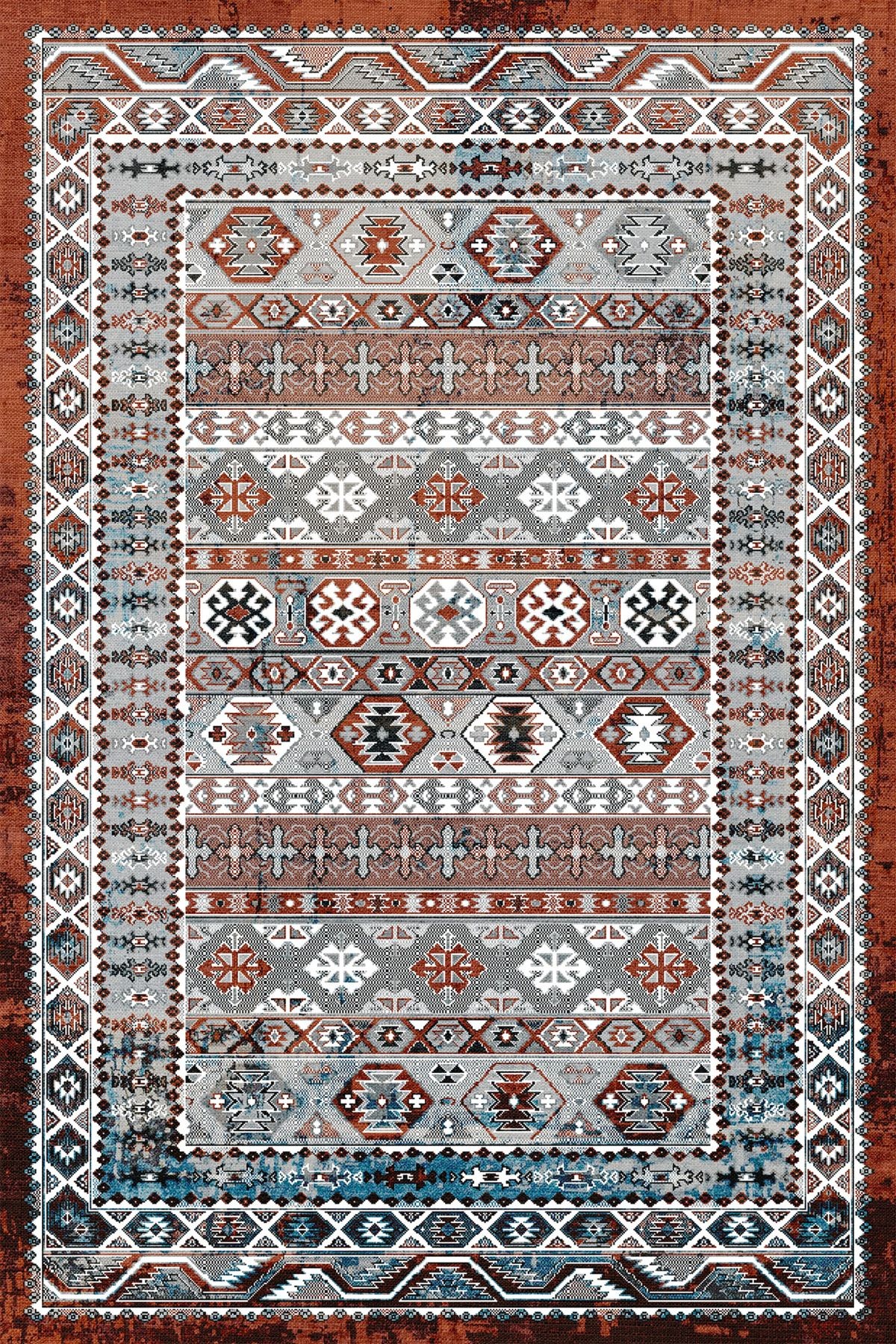 Mira Çok Renkli Geleneksel Desen Vintage Dekoratif Halı Mira 1563