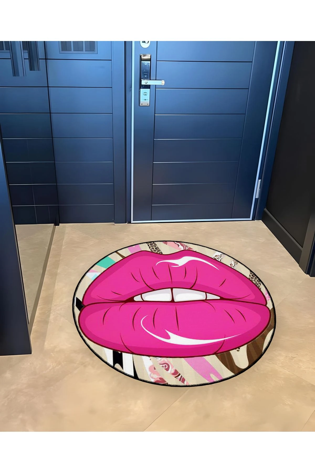 Mira Yuvarlak Pembe Dudak Desen Detaylı Dokuma Taban Modern Dekoratif Halı 5594