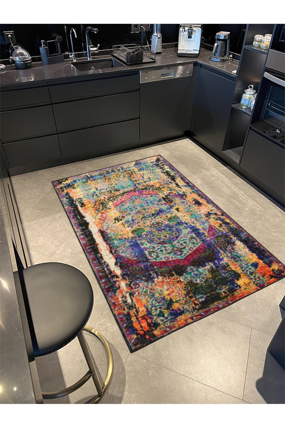 Rengarenk Vintage Yıkanabilir Modern Dekoratif ve Dokuma Taban Halı miravip983
