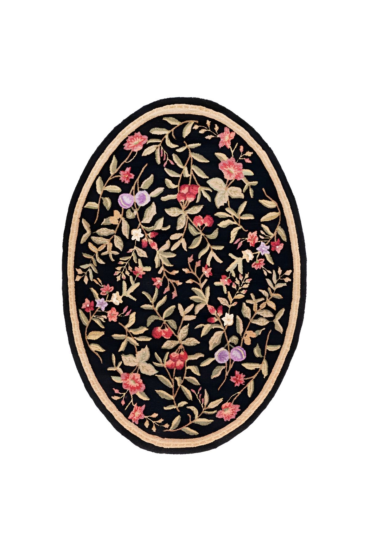 Elips Çok Renkli Çiçek Desenli Kreatif Vintage Dokuma Taban Yuvarlak Dekoratif Halı 2100