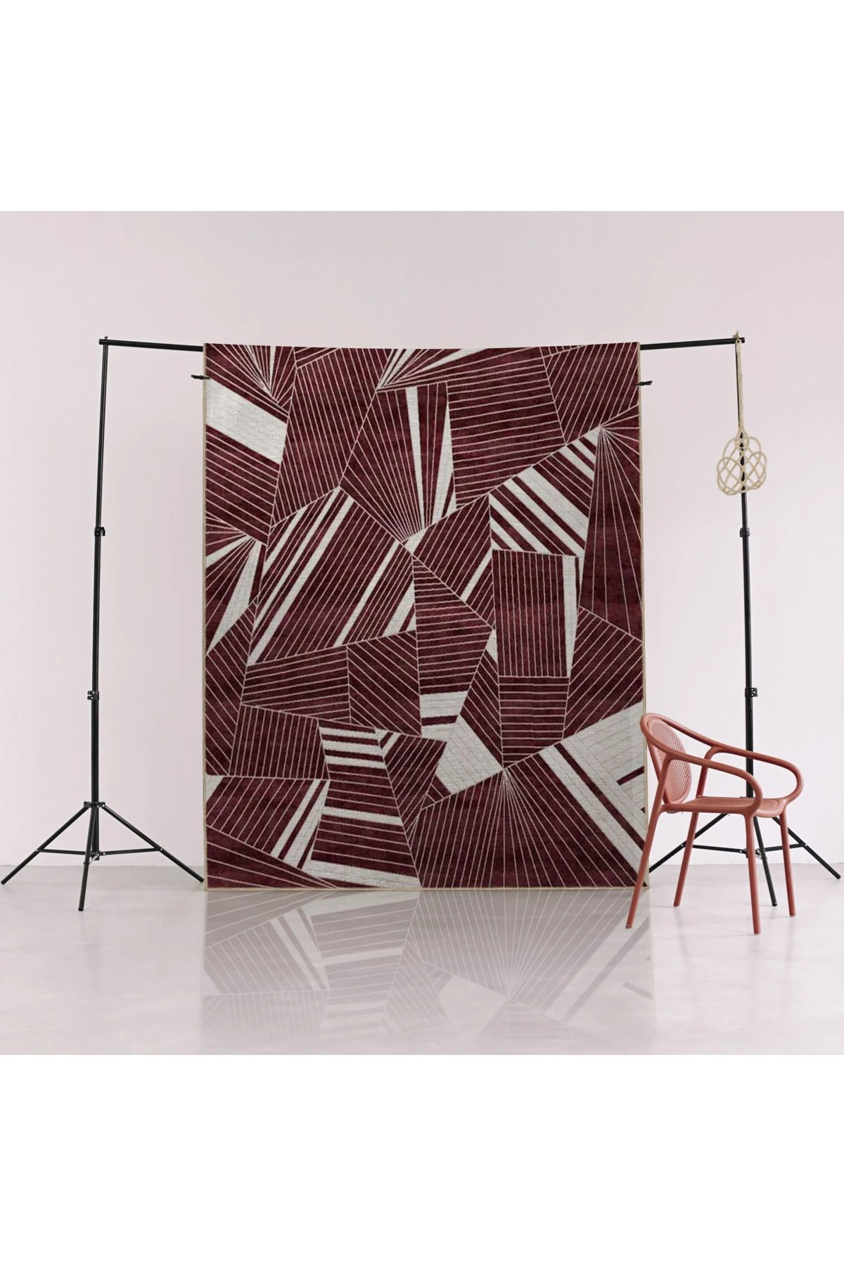 Bordo Temalı Soyut Tasarım Geometrik Desenli Kreatif Modern Dekoratif Halı 2740