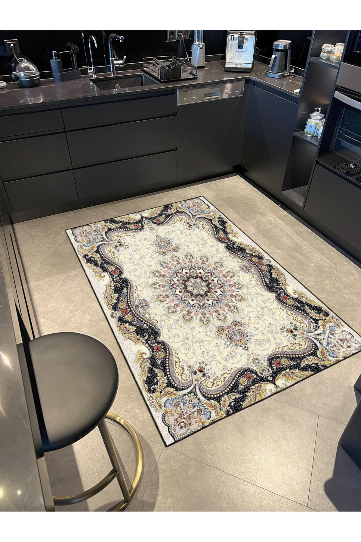 Krem Geleneksel Renkli Desenli Modern Desenli Dokuma Taban ve Dekoratif Yıkanabilir Halı miravip8641