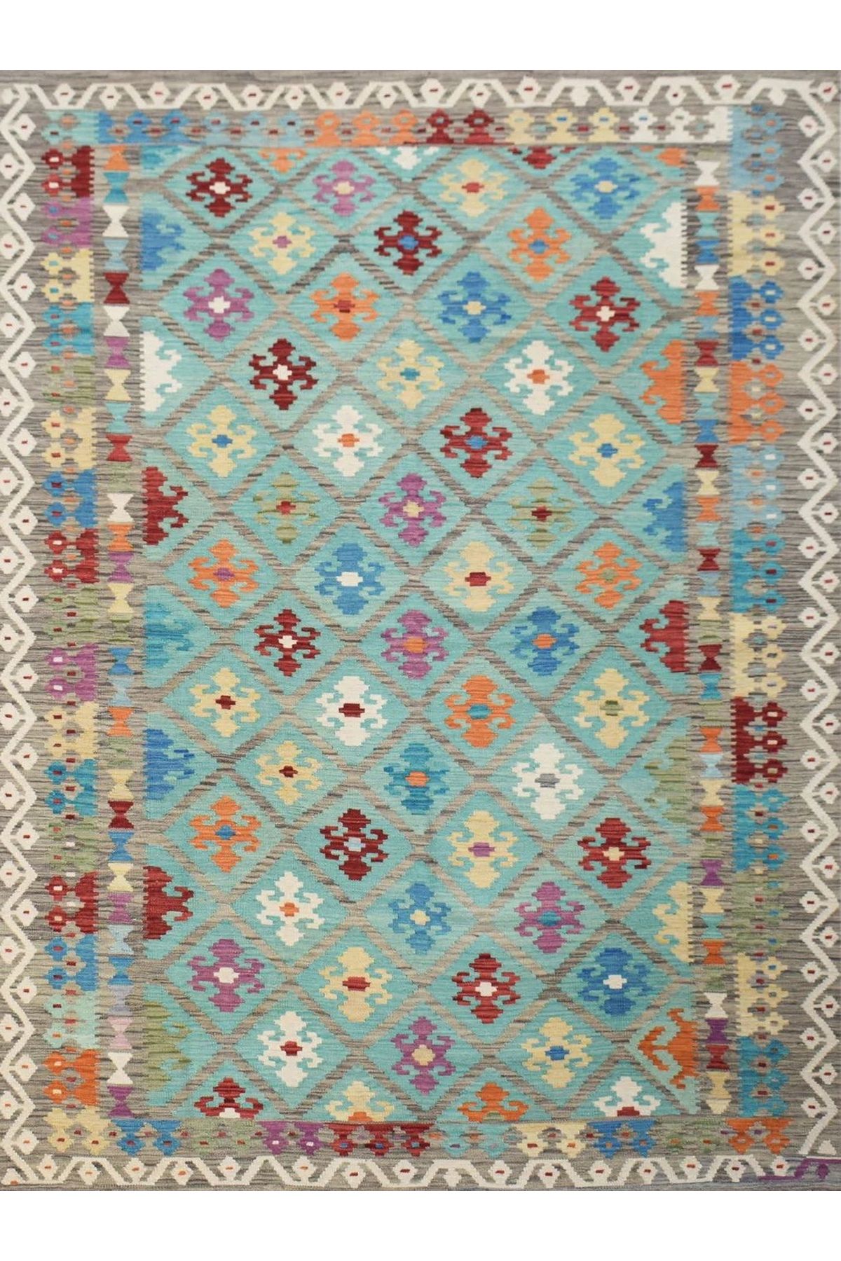 Mete Koleksiyonu Turkuaz Tema Etnik Motifler Desenli Vintage Dekoratif Halı 08