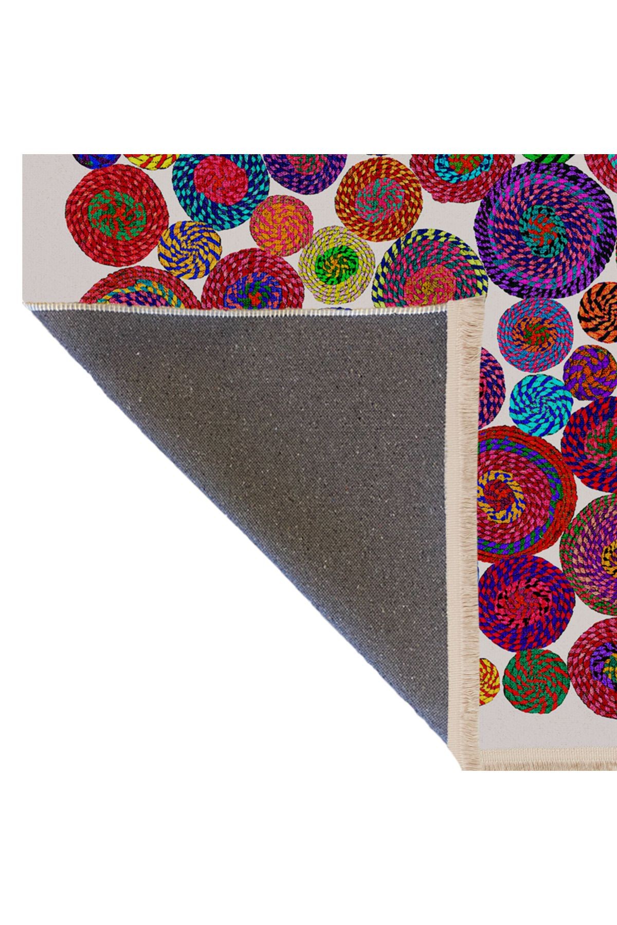 Mira Çok Renkli Geometrik Daire Desenli Modern Dekoratif Halı Mira 1590