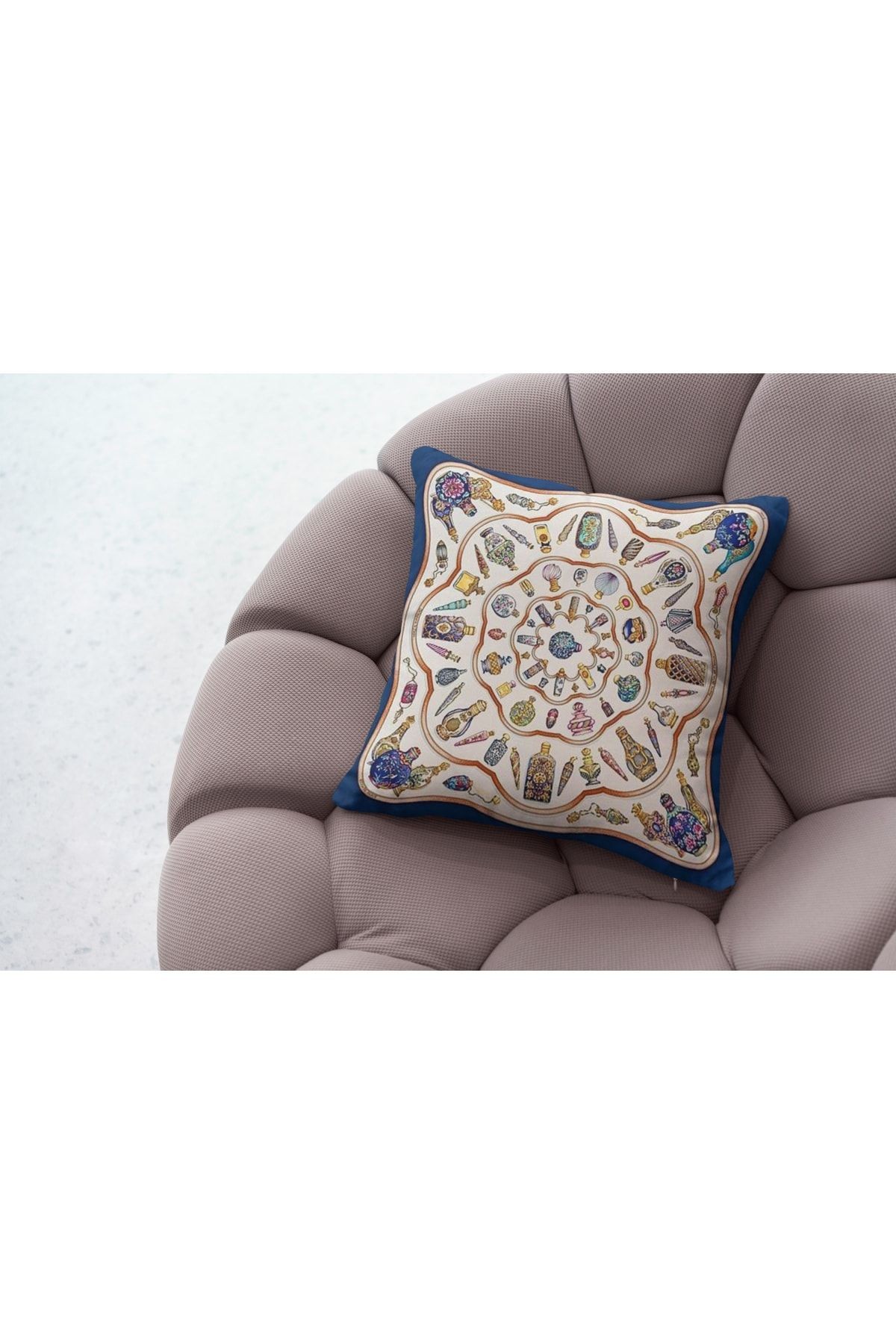 Kırlent Lacivert Krem Renkli Vazolar Temalı Kırlent Kılıfı Pillow52