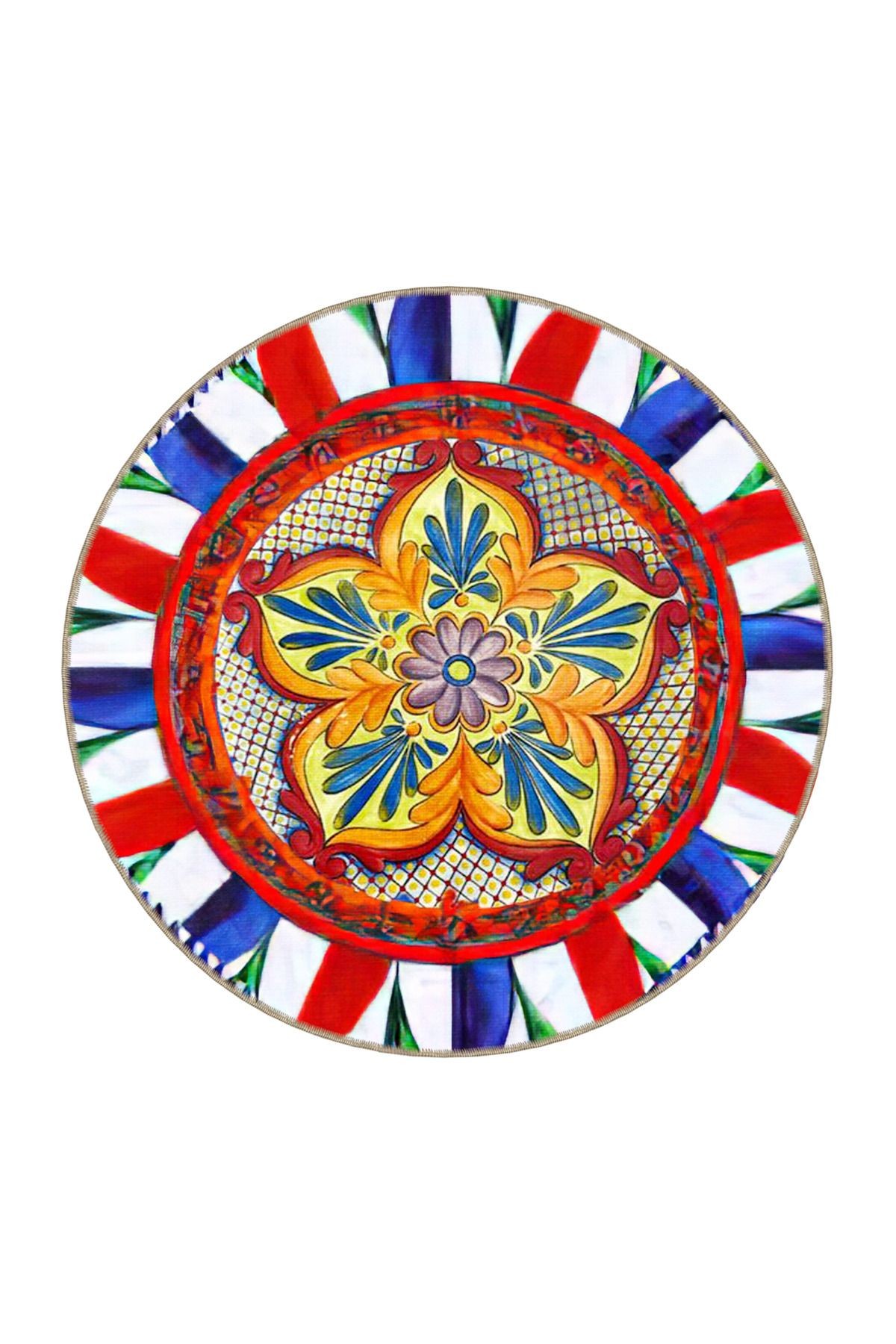 Berlin Çok Renkli Floral ve Geometrik Desenli Modern Dekoratif Halı 3872