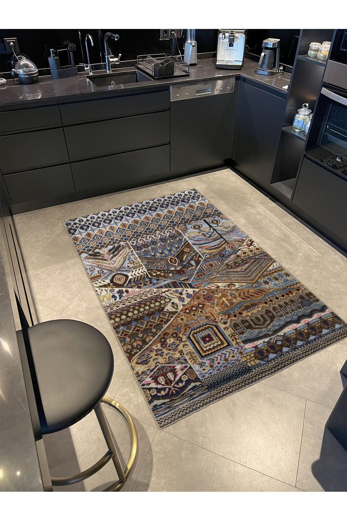 Mavi Gri Geometrik Geleneksel Dokuma Taban Halı 4047