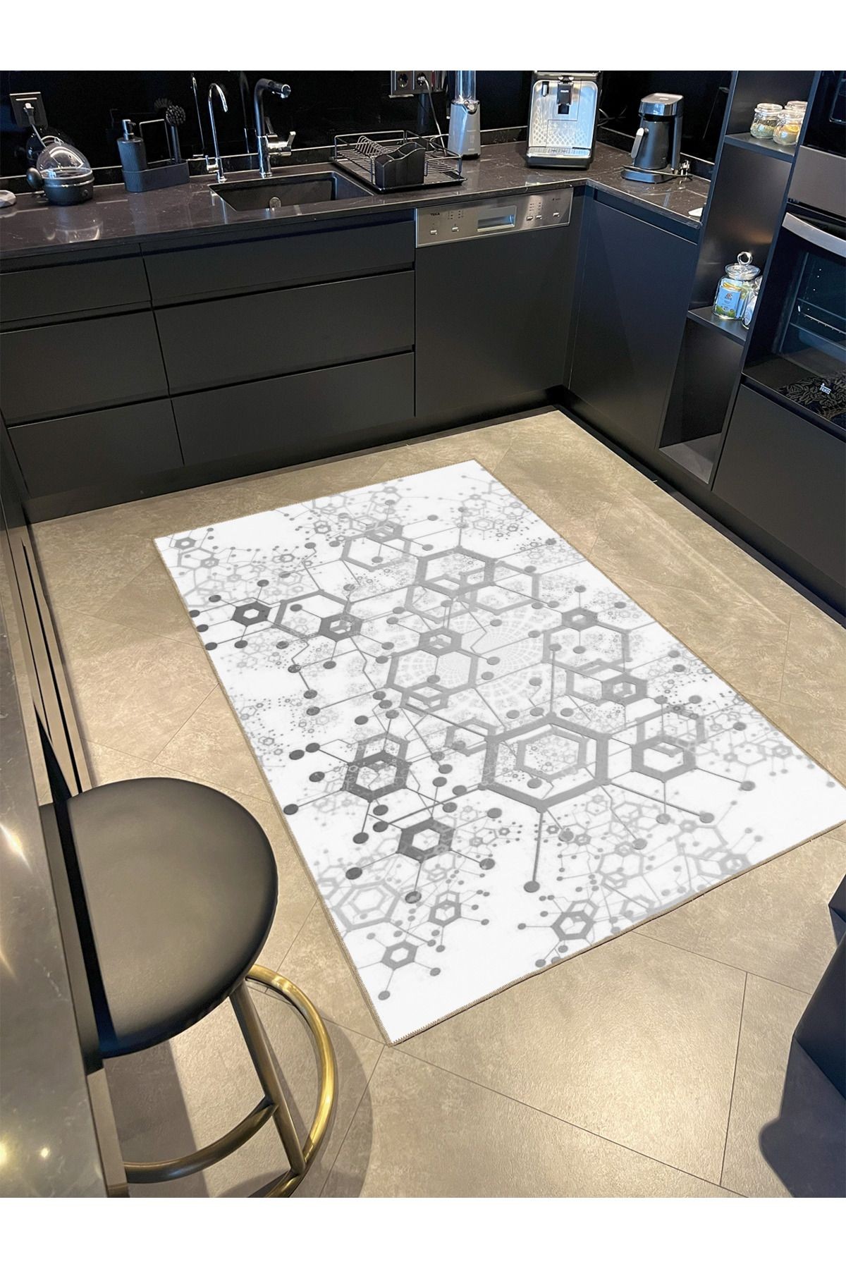 Açık Renkli Geometrik Temalı Dokuma Taban Halı ve Yıkanabilir Halı miravip9844