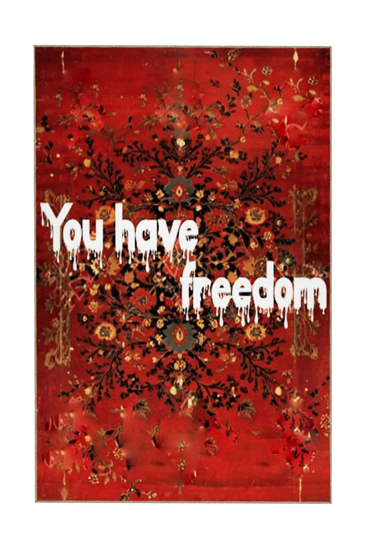 Written Koleksiyonu Bordo Tema You Have Freedom Yazılı Desenli Modern Dekoratif Halı 07