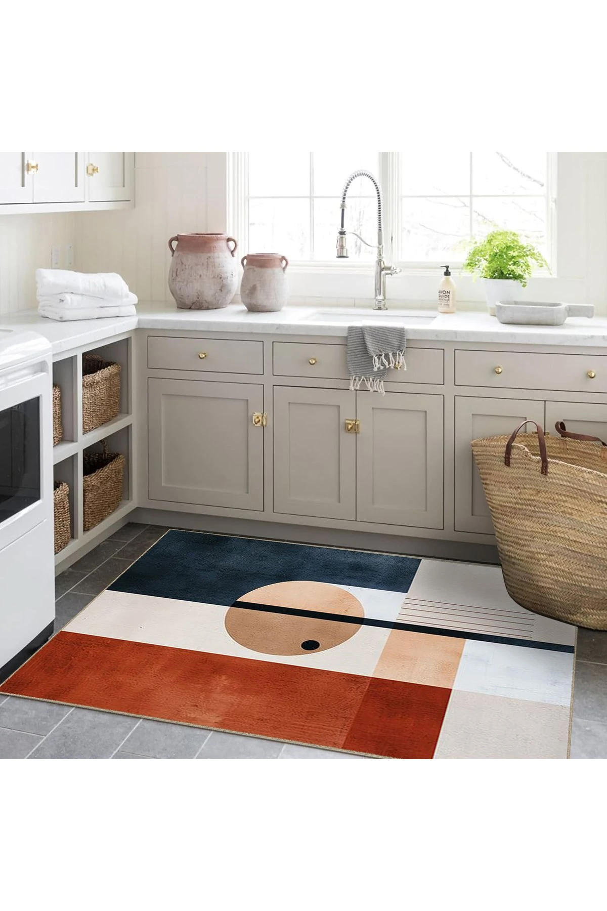 Emre Koleksiyonu Çok Renkli Karma Soyut Şekiller Desenli Dokuma Taban Modern Dekoratif Halı 48