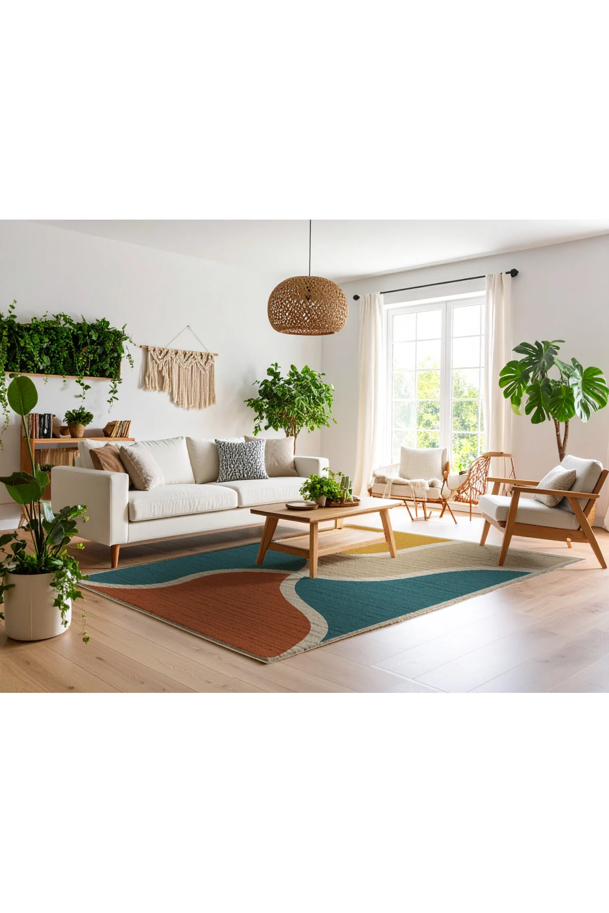 MOSSO Çok Renkli Soyut Geometrik Desenli Dokuma Taban Modern Dekoratif Halı mosso338