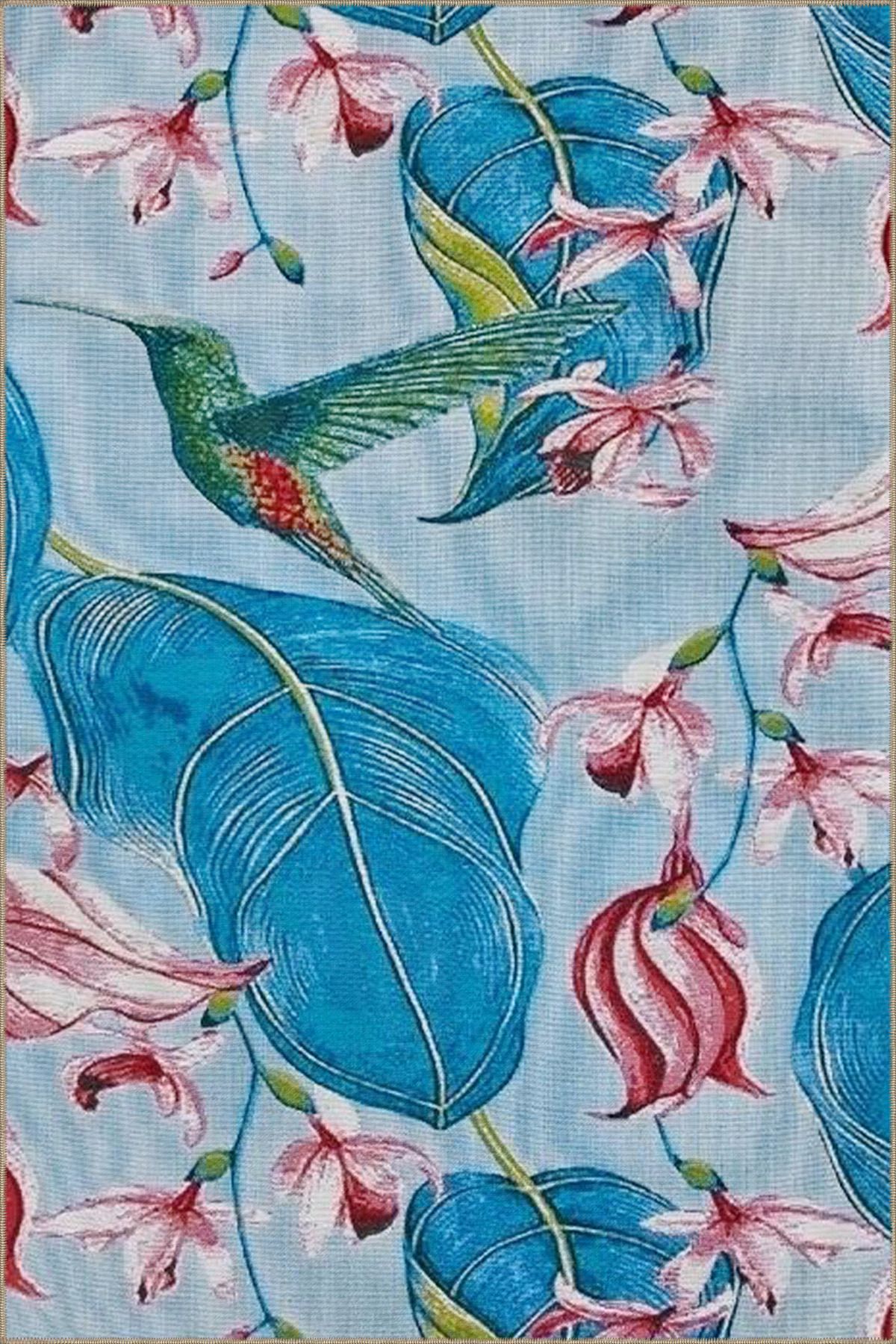 Mavi Yaprak Desenli Dokuma Taban miravip670