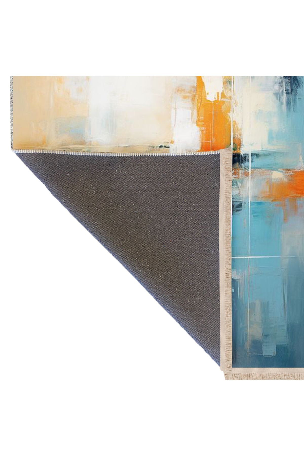Asena Koleksiyonu Mavi Sarı Temalı Soyut Abstract Duman Desenli Modern Dekoratif Halı 37
