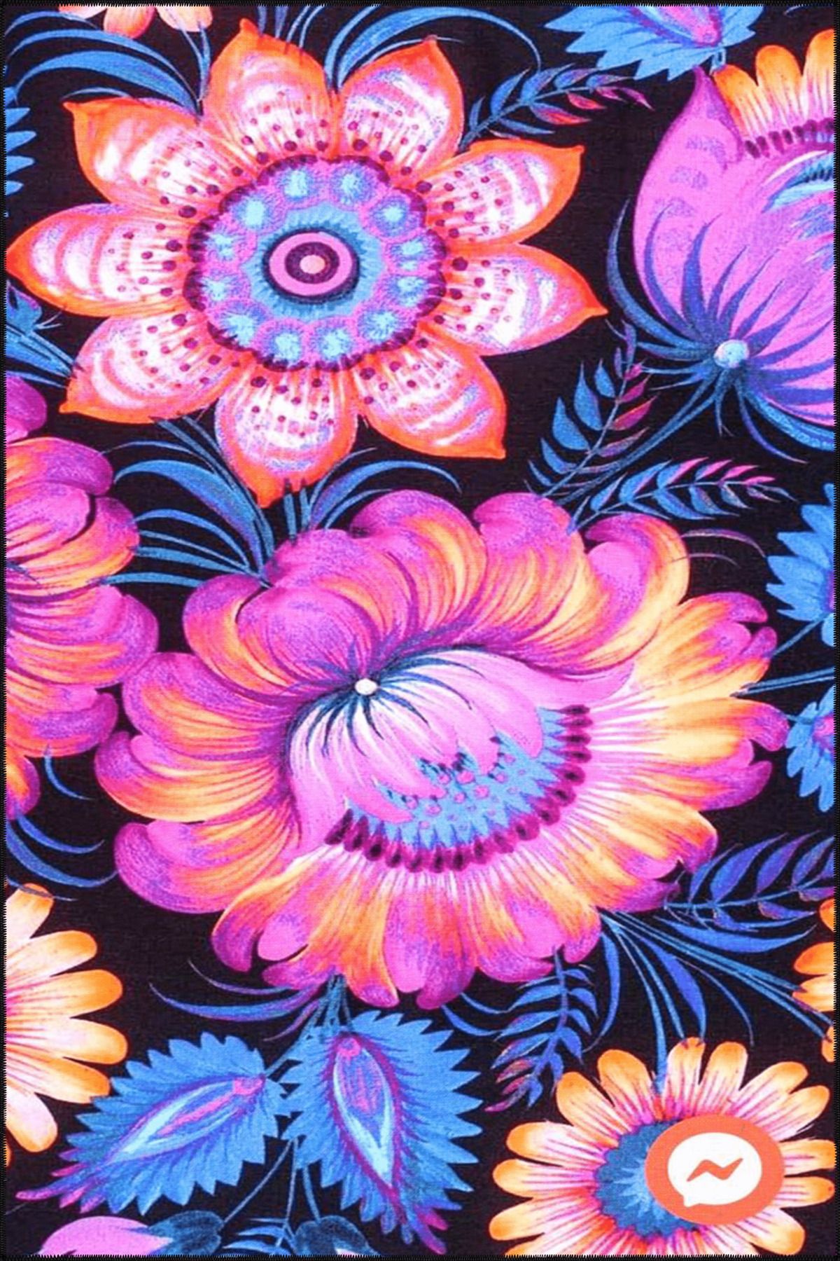 Mor ve Mavi Renkli Çiçekli Floral Modern Dekoratif Halı miravip168