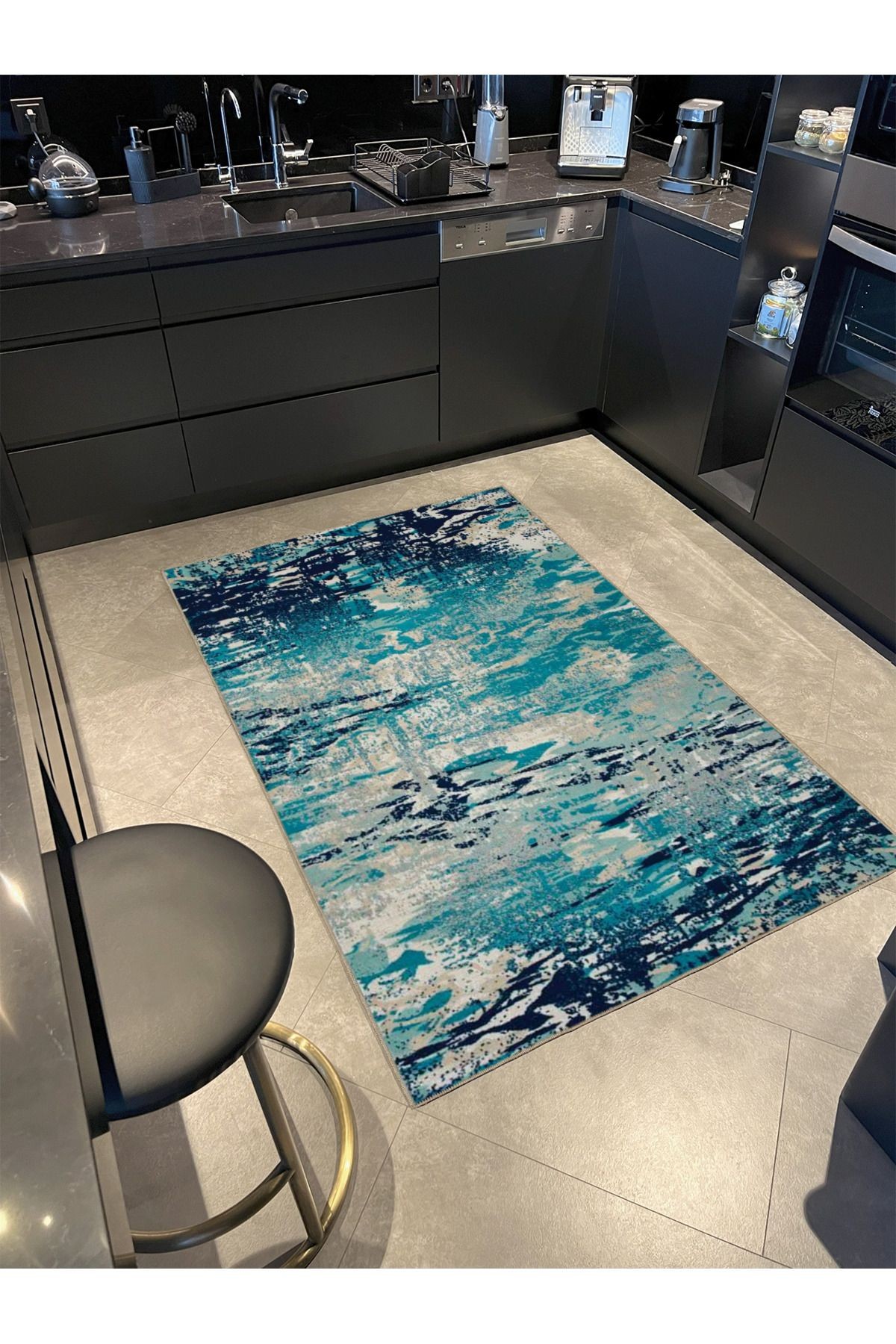 Aqua Renklerinde Piksel Desenli Modern Desenli Dokuma Taban Yıkanabilir Halı miravip8398