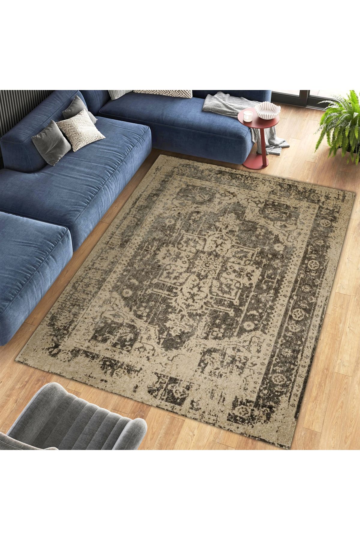 Aysu Koleksiyonu Eskitme Görünümlü Desenli Dokuma Taban Dekoratif Halı aysu09