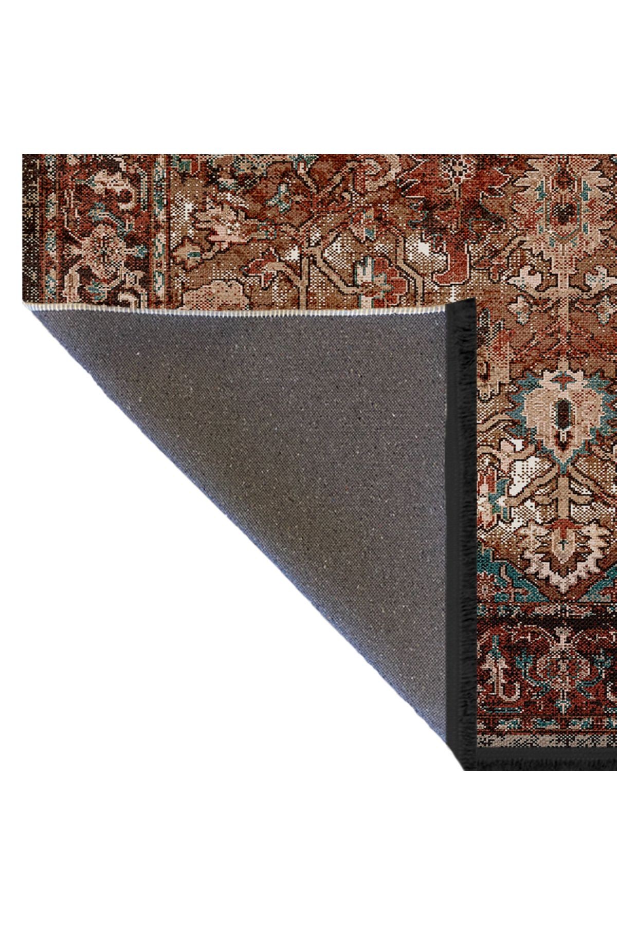 Mira Bej Ton Koyu Tema Çok Renkli Geleneksel Motif Etnik Desenli Vintage Dekoratif Halı Mira 1587