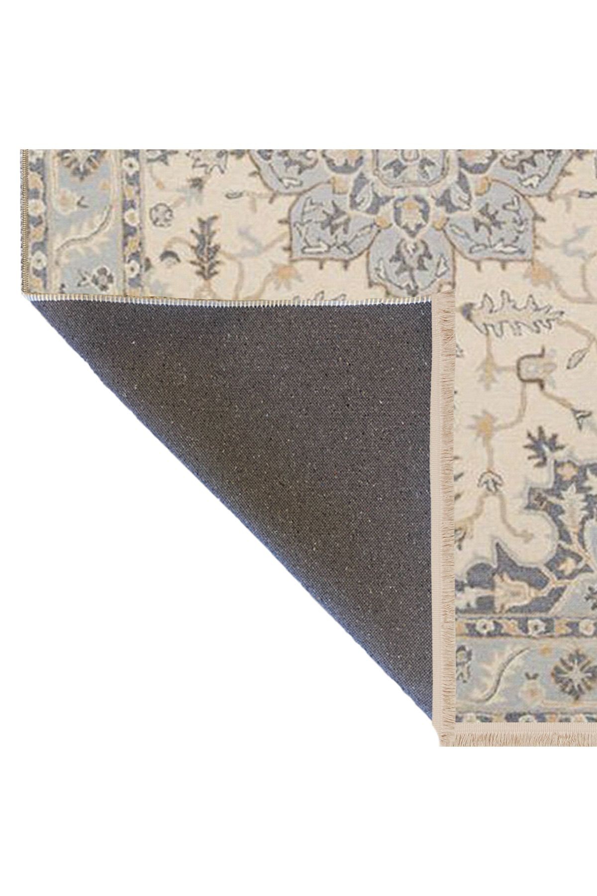 Bej Temalı Geleneksel Motif Çiçek Desenli Saçaklı Vintage Dekoratif Halı 4534