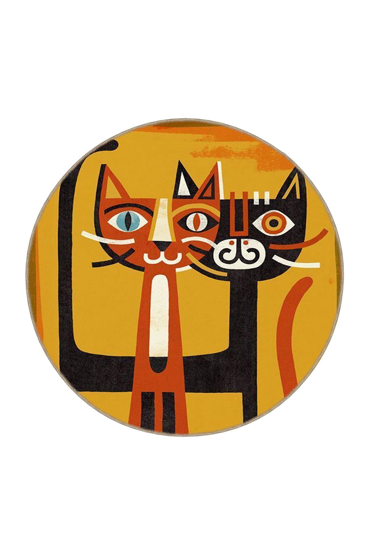 Sarı Temalı Soyut Kedi Desenli Kreatif Modern Dekoratif Halı 3610