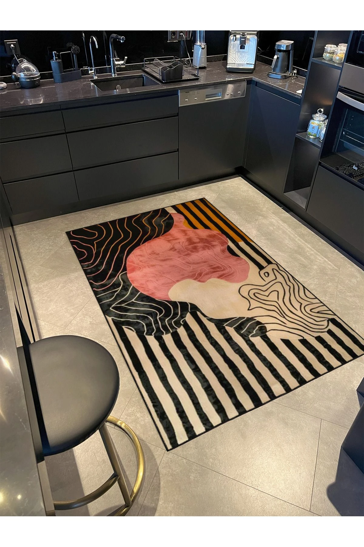 Paris Koleksiyonu Çok Renkli Çizgili Detaylar ve Soyut Desenli Kreatif Modern Dekoratif Halı 131