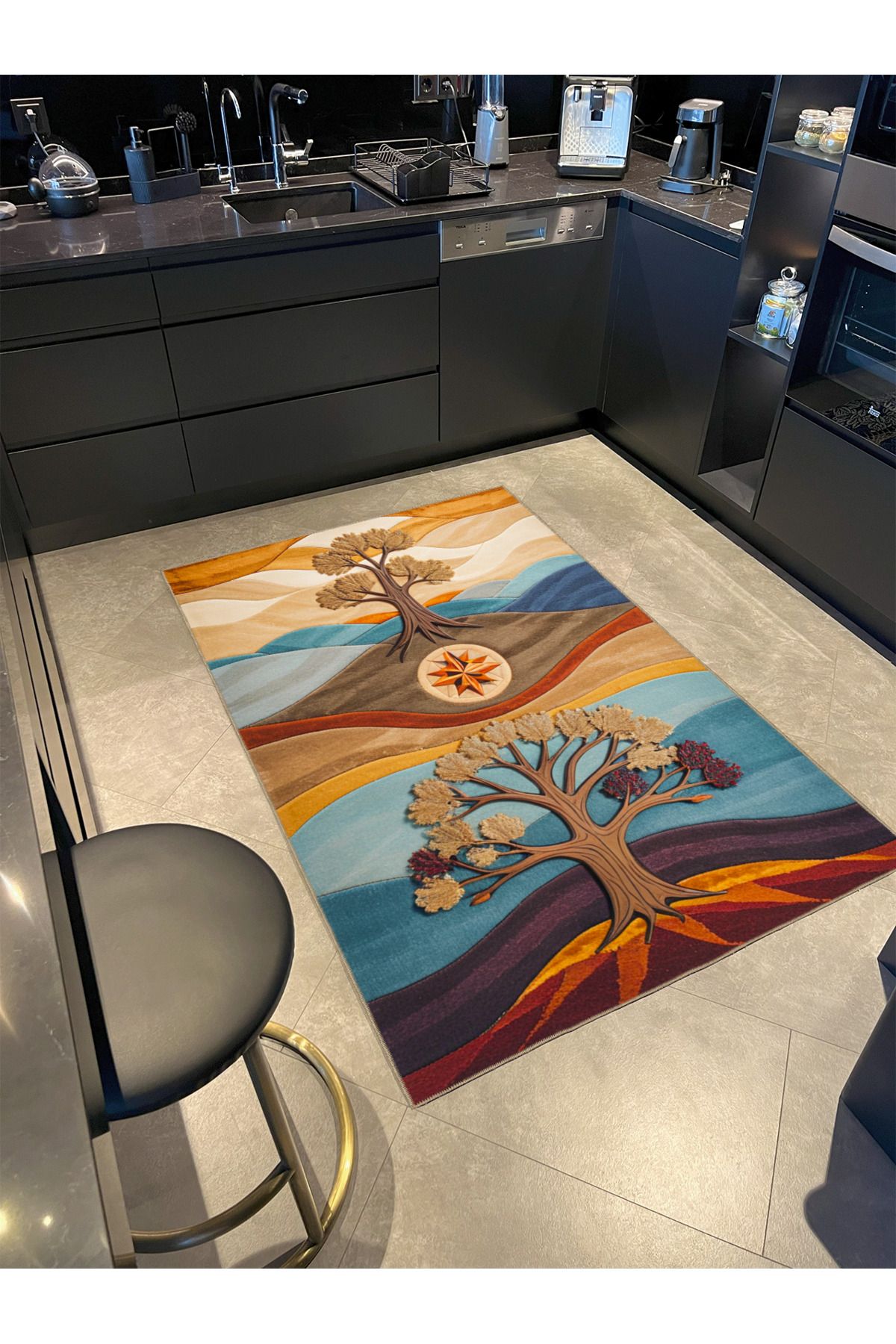 Paris Koleksiyonu Hayat Ağacı Tema Pastel Soyut Desenli Vintage Dekoratif Halı 66