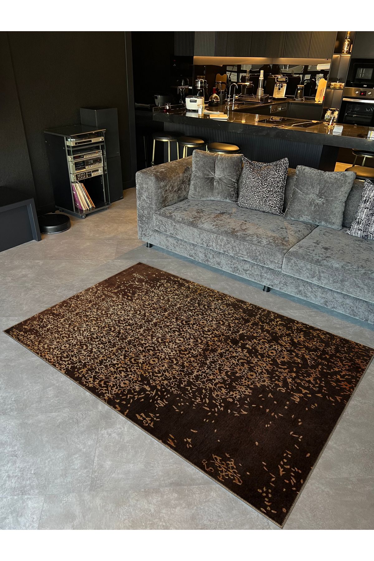 Bej Kahve Temalı Geleneksel Motif Etnik Desenli Vintage Dekoratif Halı 5241