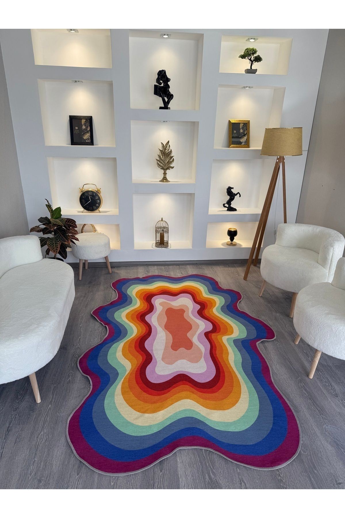 Opal Çok Renkli Asimetrik Desenli Dokuma Taban Modern Dekoratif Halı opal03