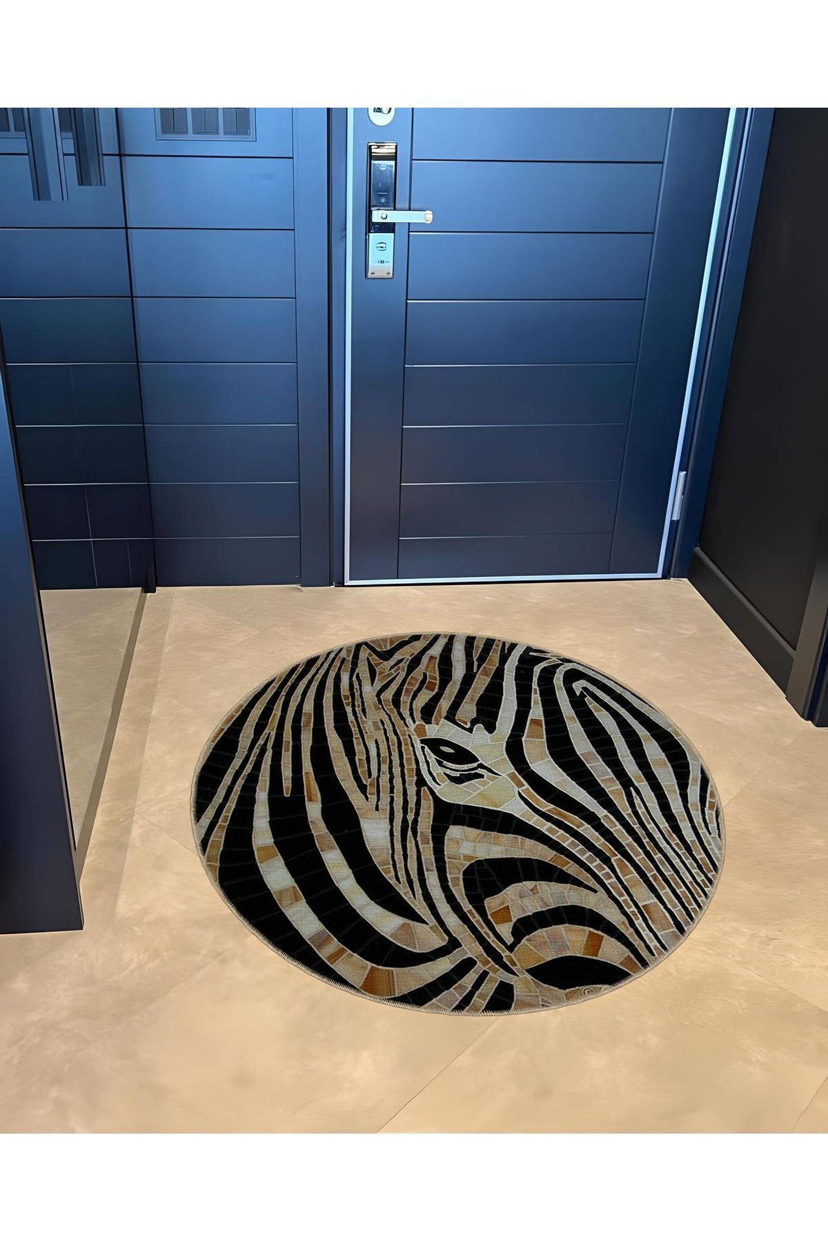 Animal Koleksiyonu Yuvarlak Zebra Yüzü Desenli Dokuma Taban Yıkanabilir Halı animal10