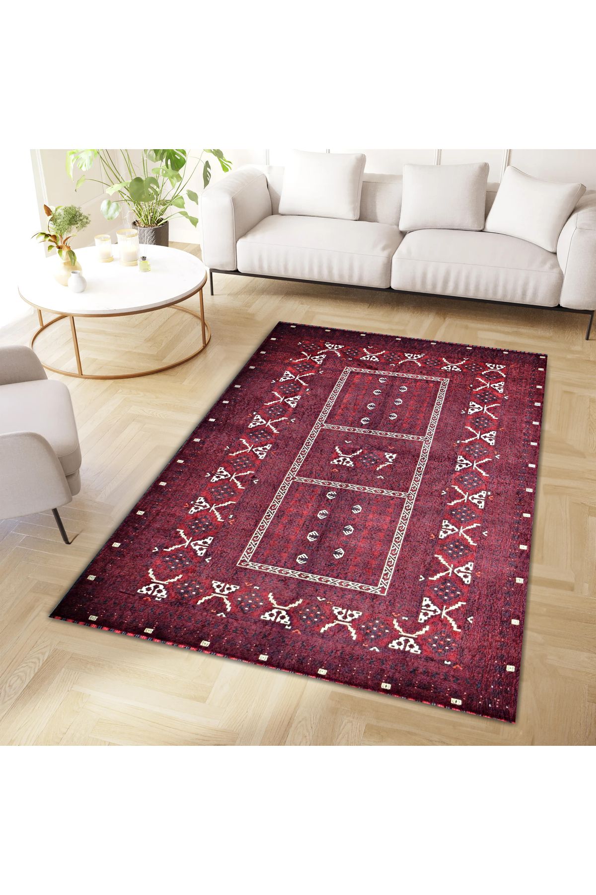 Mete Koleksiyonu Vişne Renk Klasik Geleneksel Desenli Vintage Dekoratif Halı 23