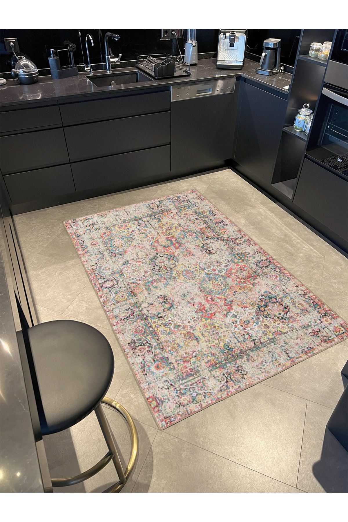 Krem Geometrik Baklavalı Desenli Dokuma Taban miravip820