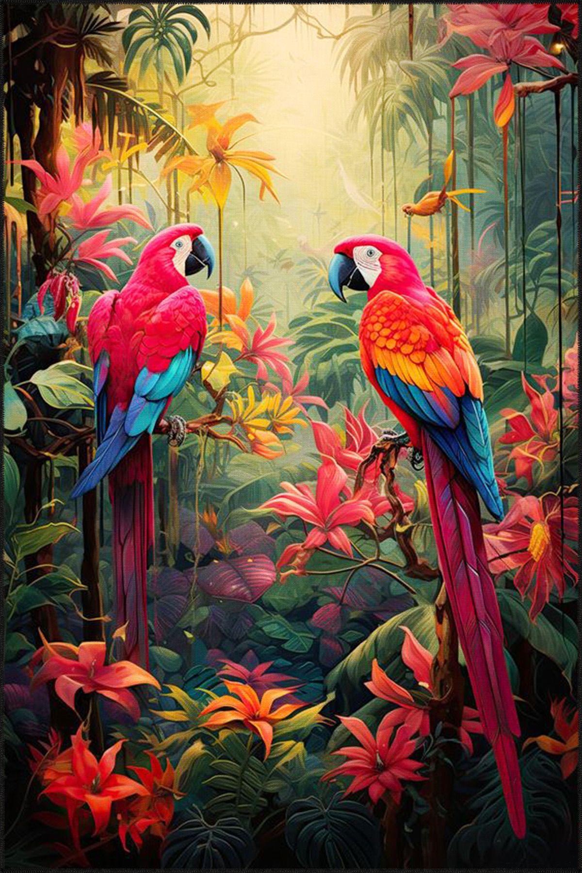 Kırmızı Renklerde Papağan Modern Dokuma Taban ve Dekoratif Halı miravip416