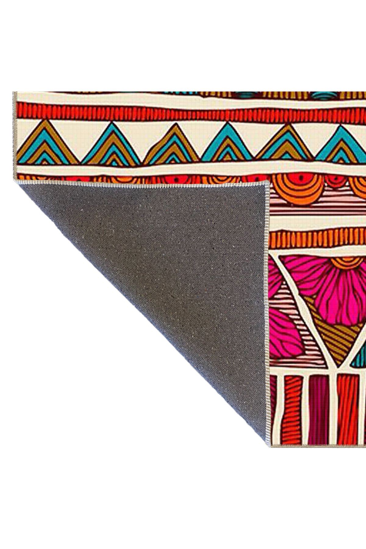 Çok Renkli Soyut Geometrik Desenli Etnik Vintage Dekoratif Halı 3836