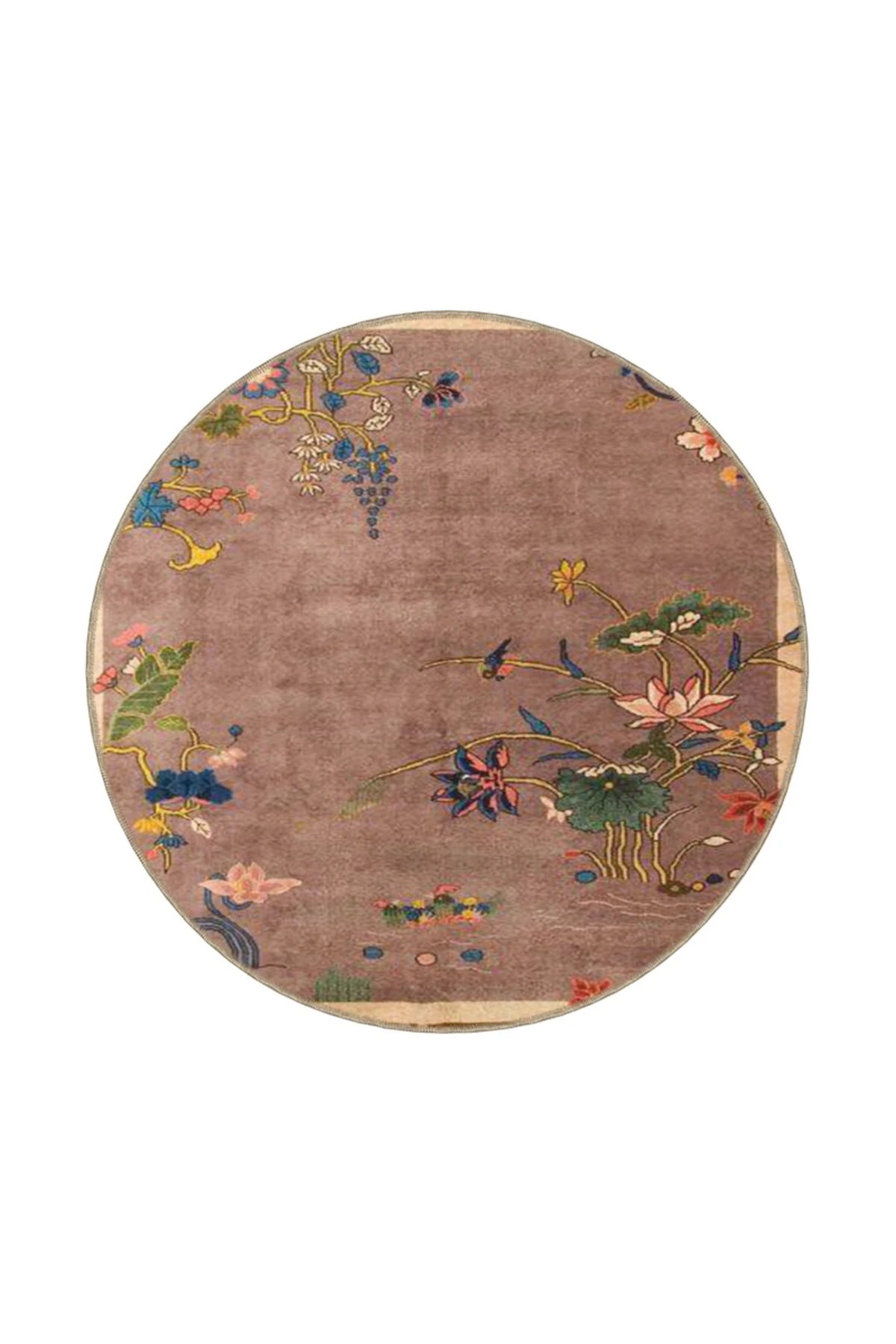 Kahverengi Sarmaşık Çiçekli Modern Desenli Dokuma Taban ve Dekoratif Yıkanabilir Halı miravip8571