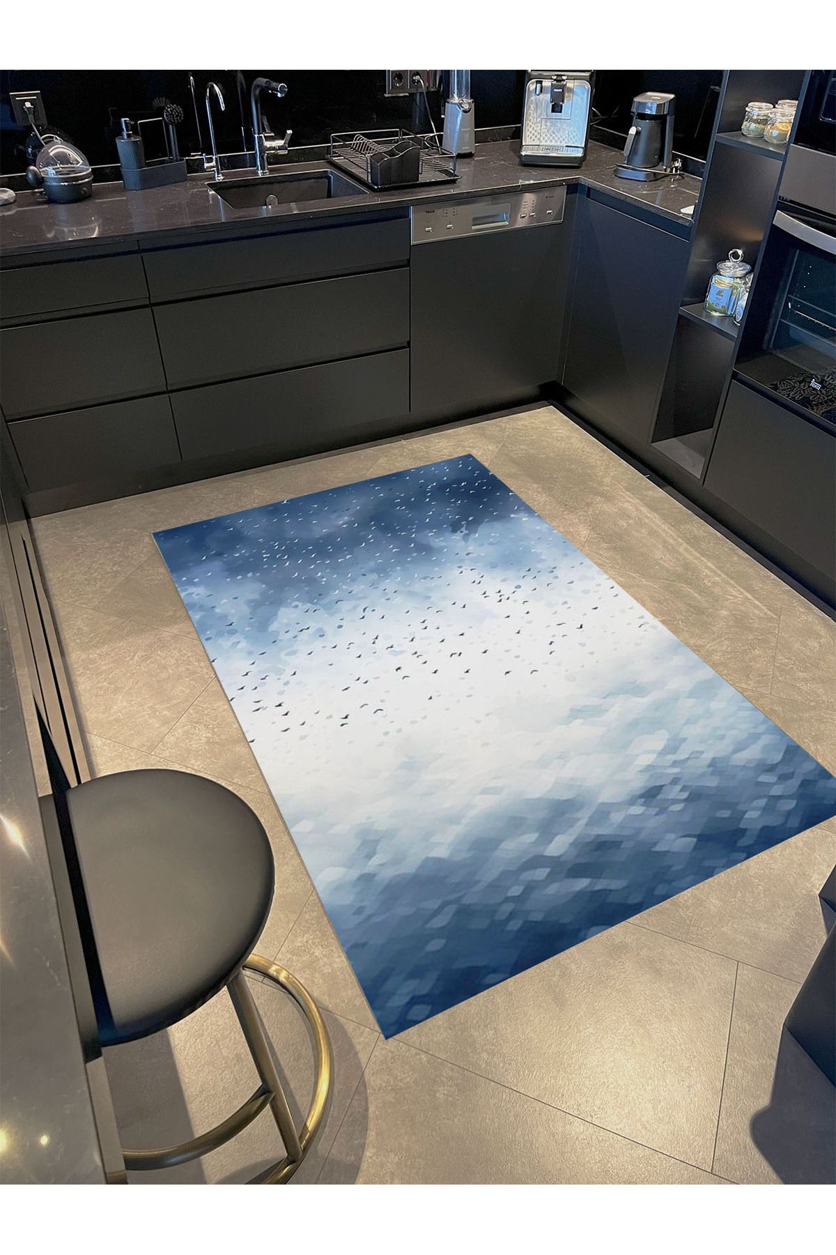 Ebru Koleksiyonu Gökyüzü ve Deniz Temalı Dokuma Taban Modern Dekoratif Halı ebru39